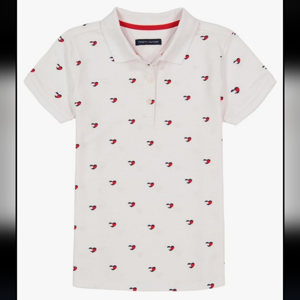 Tommy Hilfiger Heart Logo White Polo Girls Youth XS GUC